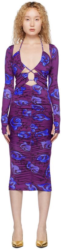Versace Jeans Couture Robe midi mauve à effet ruché