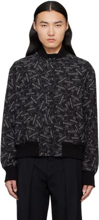 Balmain Black Printed 'Balmain' Label Bomber Jacket