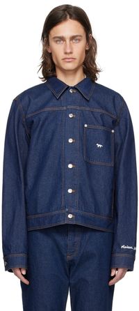 Maison Kitsuné Indigo Embroidered Denim Jacket