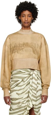 Balmain Pull molletonné écourté taupe