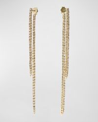 14K Yellow Gold Graduating Tennis Front-To-Back Long Linear Diamond Earrings