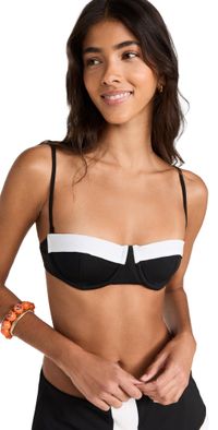 STAUD Jo Balconette Bikini Top Black/White L