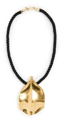 Kenneth Jay Lane Cord and Satin Gold Leaf Pendant Necklace Black/Satin Gold One Size