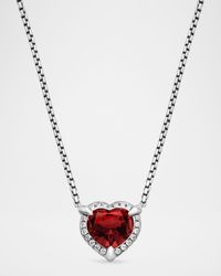 Chatelaine Heart Pendant Necklace with Gemstone and Diamonds in Silver, 10.3mm