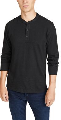 rag & bone Long Sleeve Classic Henley Jet Black XS