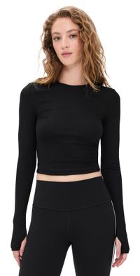 Splits59 Louise Rib Long Sleeve Crop Black XS