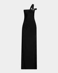 Sequin Twisted One-Shoulder Jersey Slit Gown