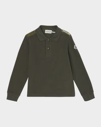 Boy's Logo Tape Long-Sleeve Polo Shirt, Size 12-14