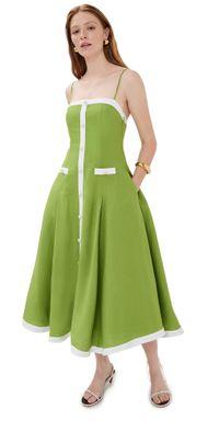 SIMKHAI Cordelia Button Down Midi Dress Kiwi Multi XS