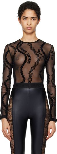 Versace Jeans Couture Black Chain Couture Mesh Bodysuit