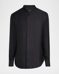 Men's Silk Dress Shirt with Stand Collar