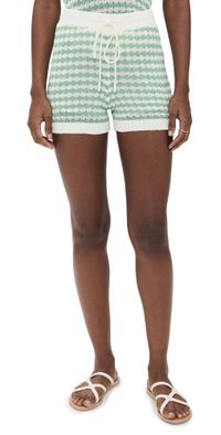 Zimmermann Everley Scallop Knit Shorts Green/Cream 2
