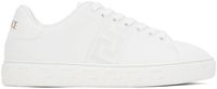 Versace Baskets blanches à motif à clé grecque brodé