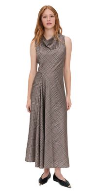 Vince Pressed Plaid Cowl Neck Dress Multi Plaid XXS