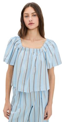 Stateside Column Stripe Poplin Swing Top Blue Multi Stripe S