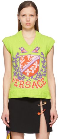 Versace Gilet vert et rose en coton à motif Royal Rebellion