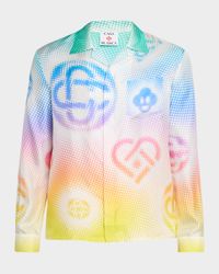 Men's Halftone Logo Silk Button-Down Shirt