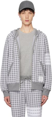 Thom Browne Gray Check 4-Bar Hoodie