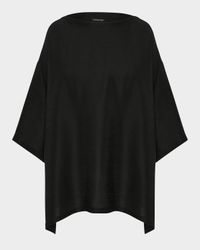 Silk Plisse Wide A-Line Scoop-Neck Top (Long Length)