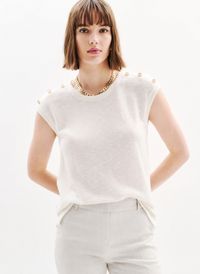 Caroll - Top col rond en coton mélangé - Taille XL - Beige