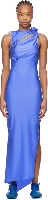 Coperni Blue Asymmetric Flower Maxi Dress