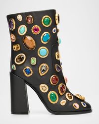 105mm Stone-Embellished Leather Ankle Boots