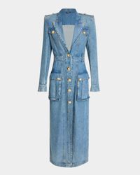 Belted Pocket Detail V-Neck Denim Midi Dress