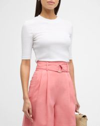 Cotton Cropped-Sleeve T-Shirt