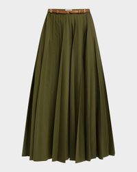 Belted Pleated Midi Skirt