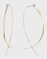 14K Gold Solo Large Flat Upside Down Hoop Earrings with Diamonds, 60mm