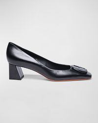 Calfskin Buckle Block-Heel Pumps