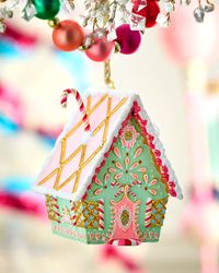 Rainbow Gingerbread Cottage Christmas Ornament, Green
