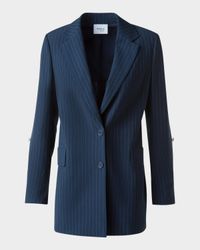 Pinstripe Cool Wool Crepe SIngle-Breasted Jacket