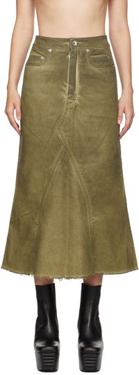 Rick Owens DRKSHDW Khaki Godet Denim Midi Skirt