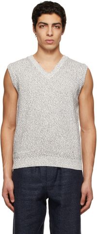 Massimo Alba Gilet Divo bleu en tricot de fil mouliné