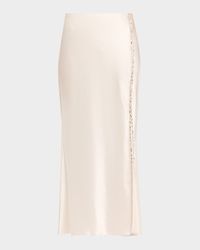 Crystal-Trim Washed Twill Bias Midi Skirt