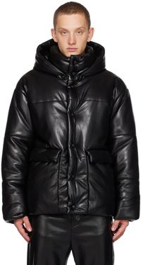 Nanushka Black Hide Faux-Leather Puffer Jacket