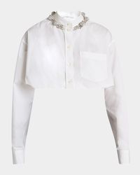 Crystal Button-Down Crop Balloon Shirt
