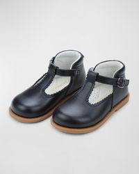 Girl's Louise Scalloped Leather T-Strap Mary Jane Flats, Baby/Toddler