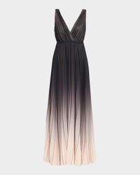 Deep V-Neck Pleated Ombre Gown