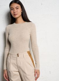 Kujten - Pull ajusté col rond en cachemire - Taille 2 - Beige