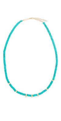 Zoe Chicco 14k Gold & Turquoise Rondelle Bead Necklace with 3 Prong Diamonds Turquoise One Size