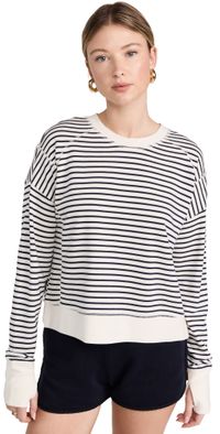 Sweaty Betty After Class Crop Sweatshirt Lily White Stripe M