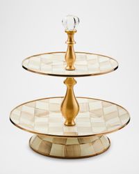 Mocha Check Two-Tier Sweet Stand