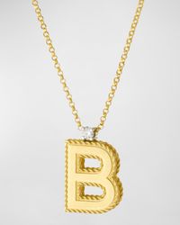 Princess 18K Yellow Gold Diamond Initial Necklace, B