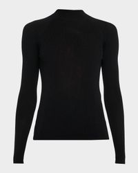 Mock-Neck Merino Silk Micro Rib Knit T-Shirt