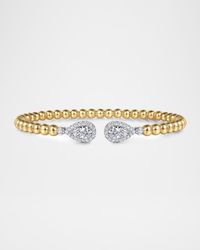 14K White and Yellow Gold Bujukan and Diamond Teardrop Open Bangle Bracelet