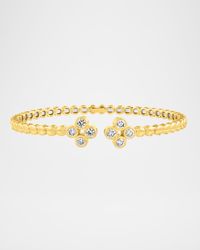 18K Yellow Gold Flower-Shaped Eight-Stone Diamond Open Bangle Bracelet