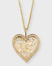 14K Gold Large Icon Wallpaper Heart Charm Necklace with Diamonds