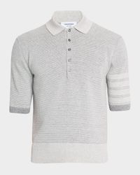 Men's Linen and Cotton Stripe-Sleeve Polo Shirt